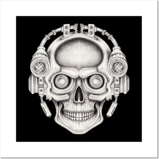 Skull headphones cyberpunk futuristic. Posters and Art